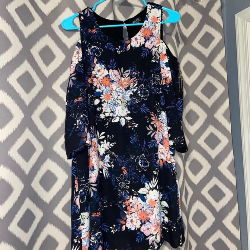 floral designed dress, cold shoulder